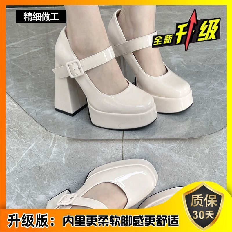 P American high heels new design sense niche French small man hate sky high Mary Jane shoes women's black jk shoes