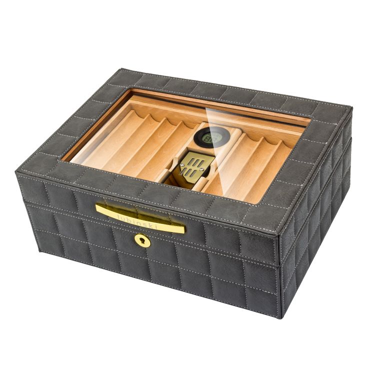 P Cedar wood humidor leather see-through window