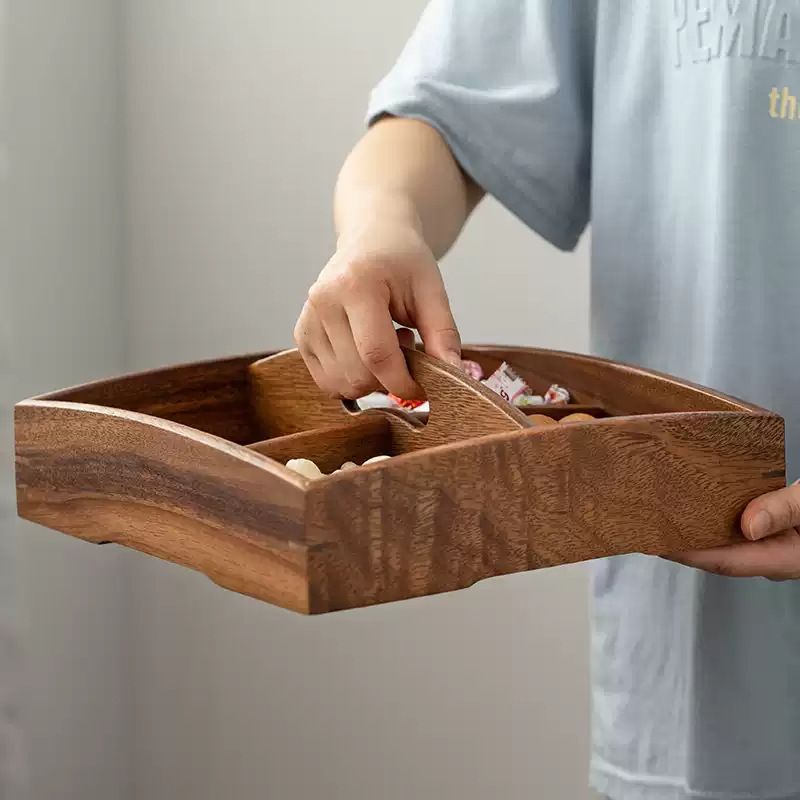 P Walnut Solid Wood Grid Dried Fruit Box