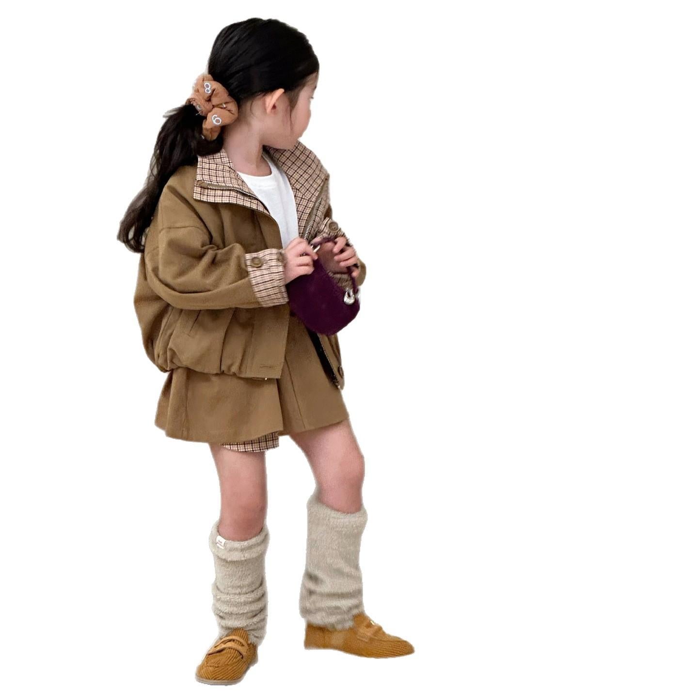 P children's coat pleated skirt set