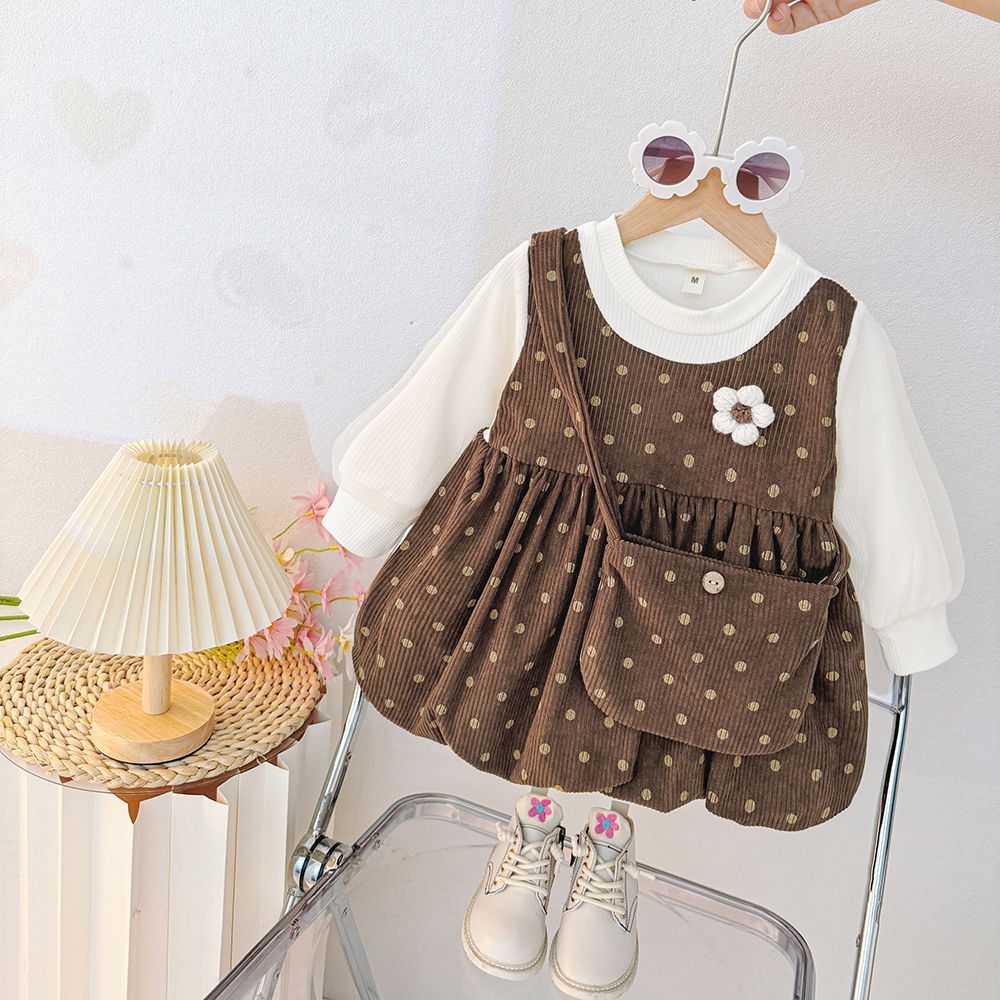 A spring and autumn baby girl foreign princess dress little girl fake two new polka dot fashionable skirt