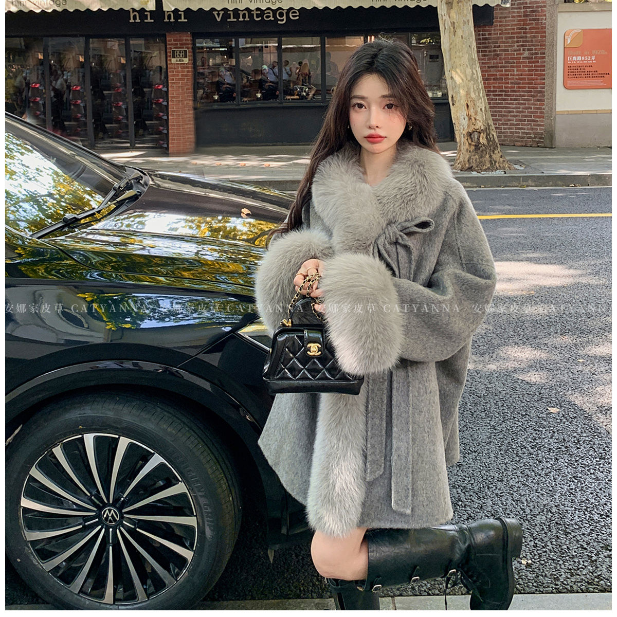 P fur collar jacket