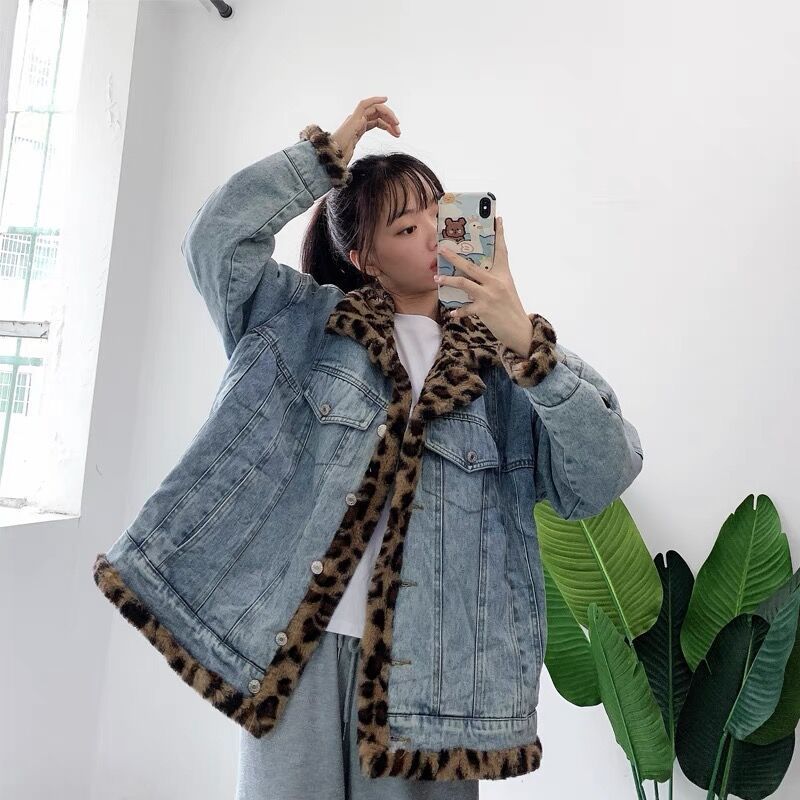 P wears denim jackets on both sides