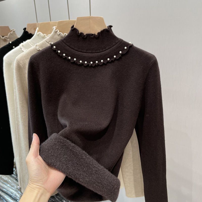 P thick plush sweater women's sweater ear high collar