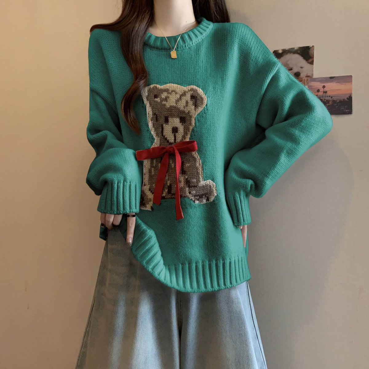 A cartoon crew neck sweater