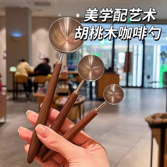 P 304 stainless steel walnut long handle coffee bean flour spoon