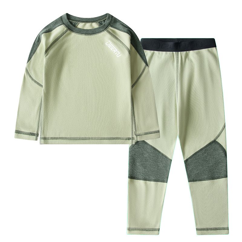 P children's long johns and long johns double-sided velvet boys and girls velvet pajamas autumn and winter teenagers antibacterial thermal underwear set