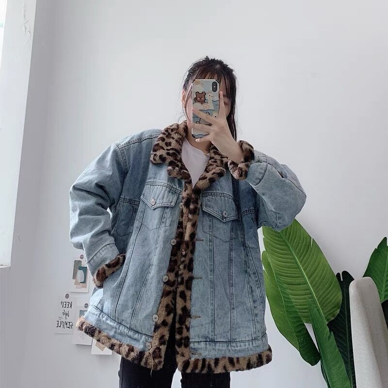 P wears denim jackets on both sides