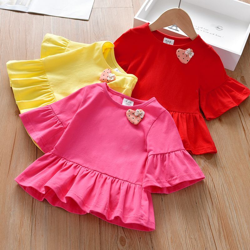P Summer Girls Short Sleeve T-Shirt Baby Girl Infant Summer Clothing Trendy Children's Top 1 Children's Summer Clothes