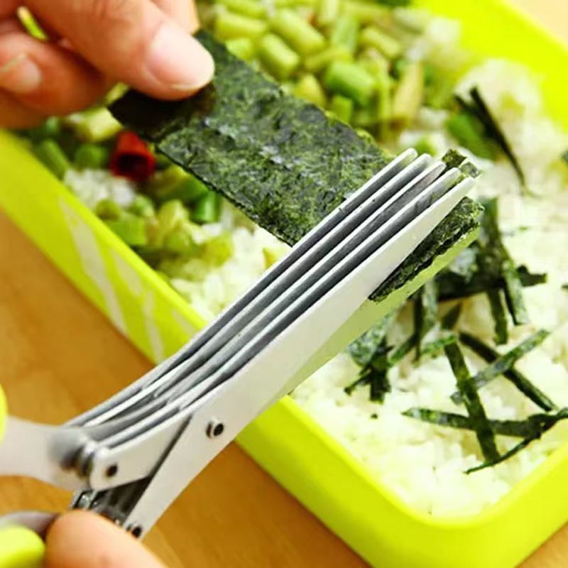 Green onion scissors artifact stainless steel five-layer multifunctional shears pepper artifact non-spicy eye scissors kitchen coriander scissors - Mixbatch