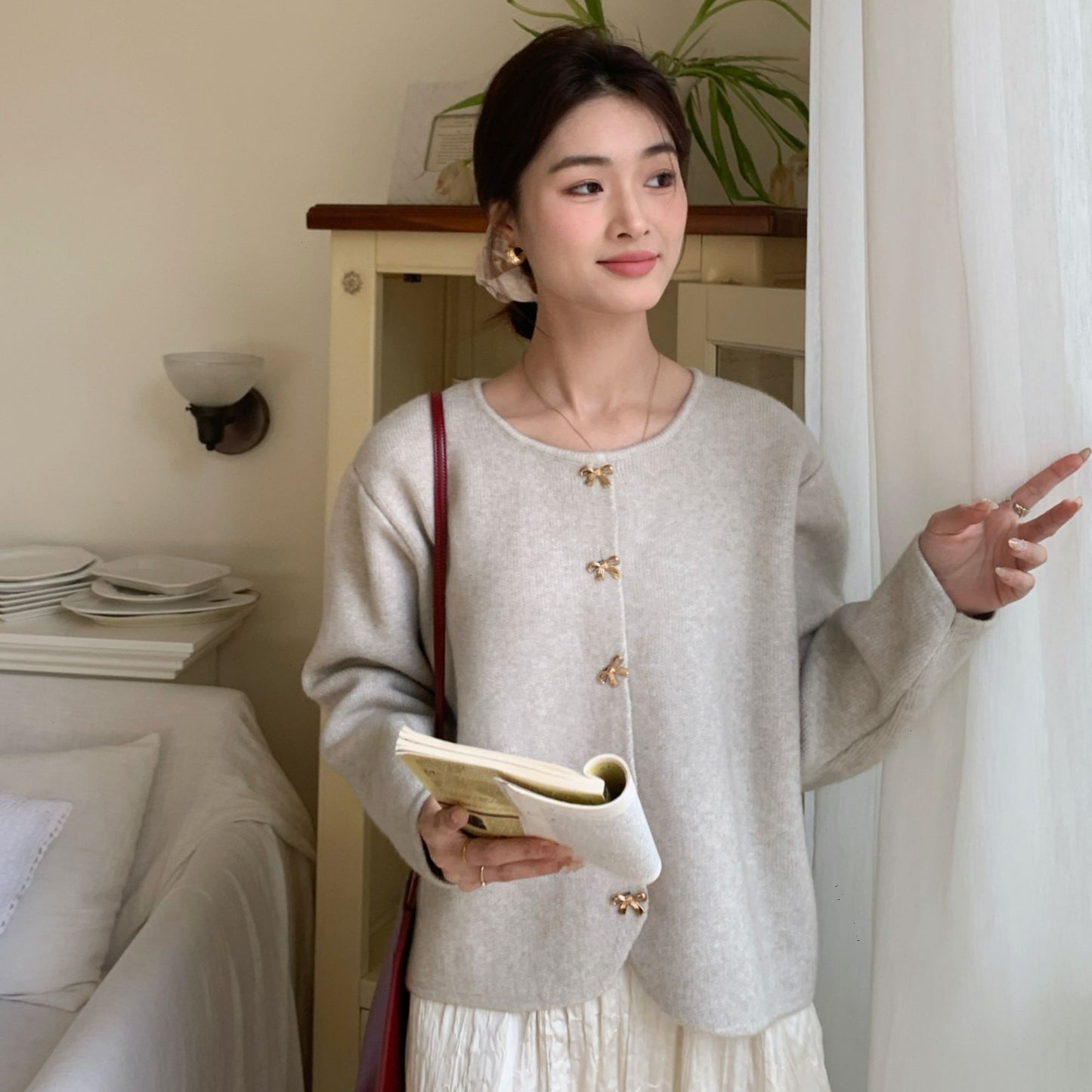 P Butterfly Button Sweater