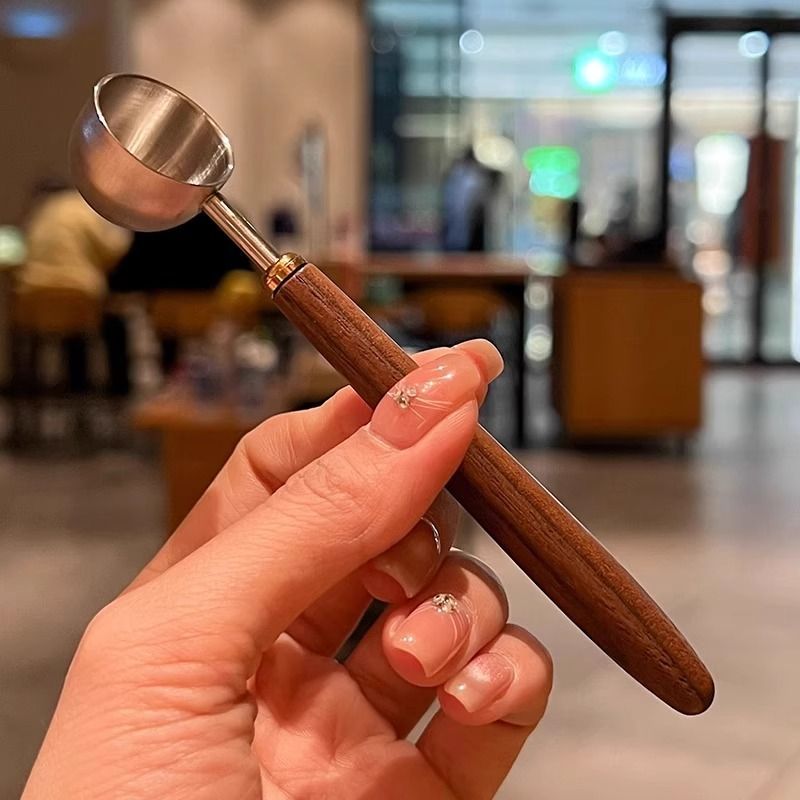 P 304 stainless steel walnut long handle coffee bean flour spoon