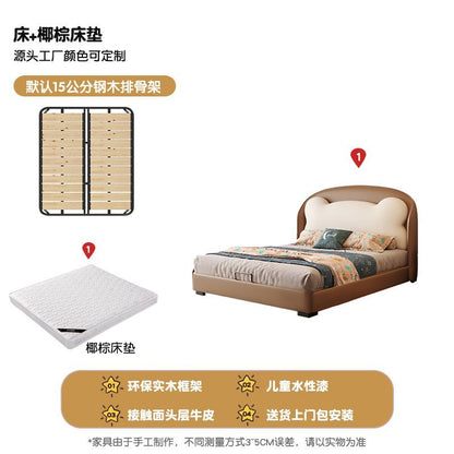 P Bear bed soft bag with storage children's bed children's room small apartment fun shape top layer cowhide solid wood boy bed