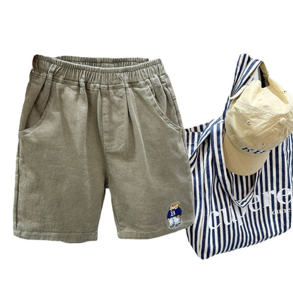 P Boys casual shorts loose five-point pants Children's cartoon embroidered pure cotton pants