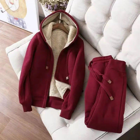 P fleece thickened hooded set