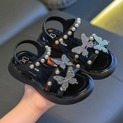 P summer new fashion children's high heels crystal princess shoes bag head middle and older children's performance shoes