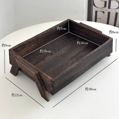 P retro solid color wooden tray free assembly high foot shape suitable for porch, bedroom, dining room