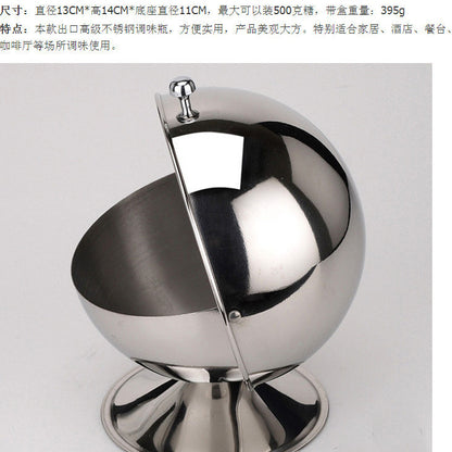 304 stainless steel sugar cube spherical seasoning jar flip storage jar creative seasoning jar tea candy jar sugar cup - Mixbatch