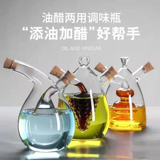 Double layered glass creative oil pot, olive oil leak proof, one pot, dual-purpose, double mouth seasoning bottle, kitchen dual-purpose soy sauce vinegar bottle - Mixbatch