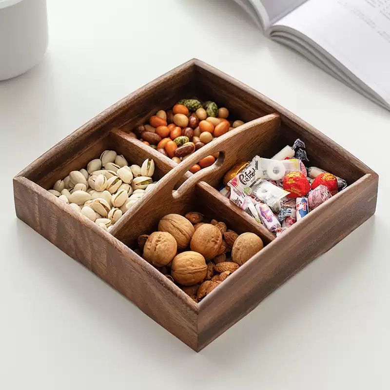 P Walnut Solid Wood Grid Dried Fruit Box