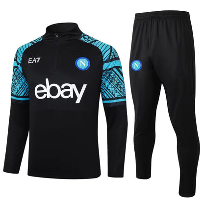 A 2324 semi-La Naples black training sportswear autumn and winter long zipper embroidered football jersey trousers set