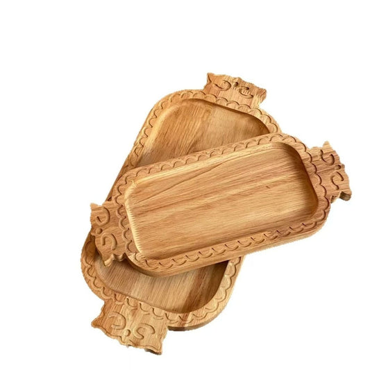 P ethnic style characteristic pattern fruit plate solid wood carving