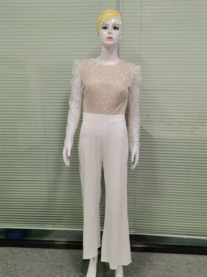 P Sexy Long Sleeve Trousers Backless Jumpsuit