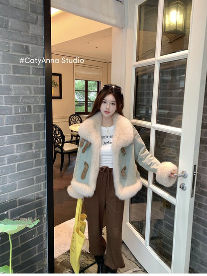 P fur neck denim jacket