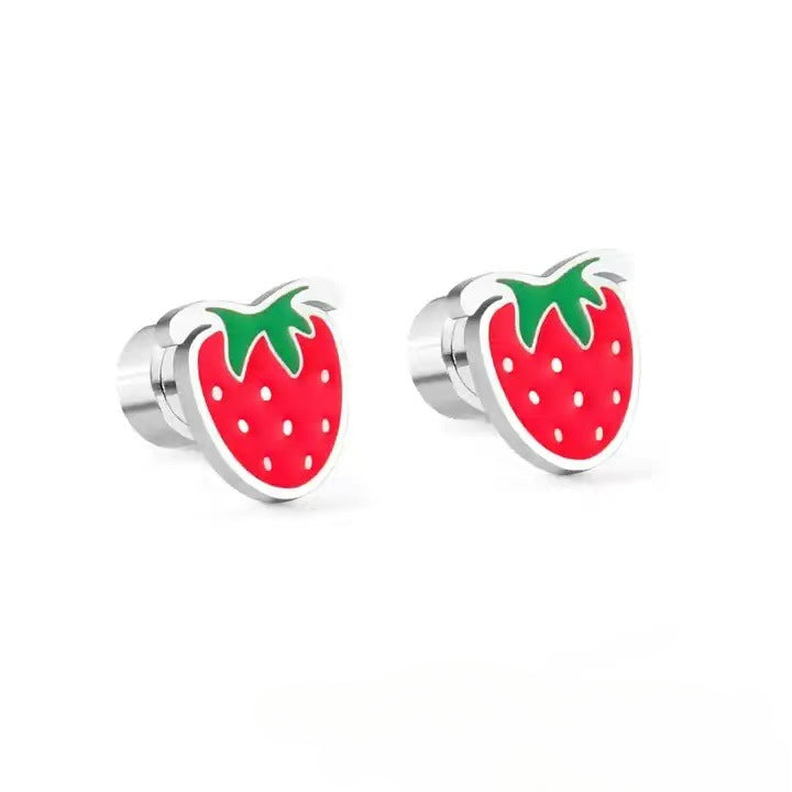 A European and American cross-border fashion dripping oil stainless steel rainbow watermelon strawberry fruit ear nails trendy personality factory direct sales - Mixbatch