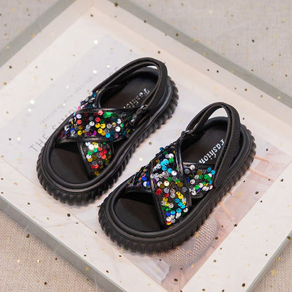 P new children's sports beach shoes girl sequined sandals popular among older children