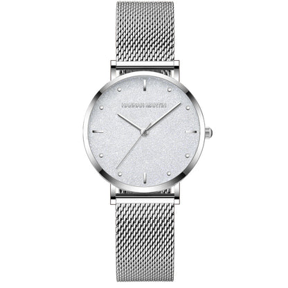 ساعة نسائية مقاومة للماء، بتصميم مينا على شكل سماء مرصعة بالنجوم، مناسبة للعمل والمناسبات غير الرسمية، ساعة أنيقة وعملية