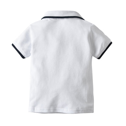 A white short-sleeved polo shirt woven shorts two-piece set summer lapel T-shirt shorts - Mixbatch