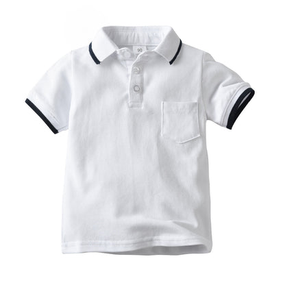 A white short-sleeved polo shirt woven shorts two-piece set summer lapel T-shirt shorts - Mixbatch