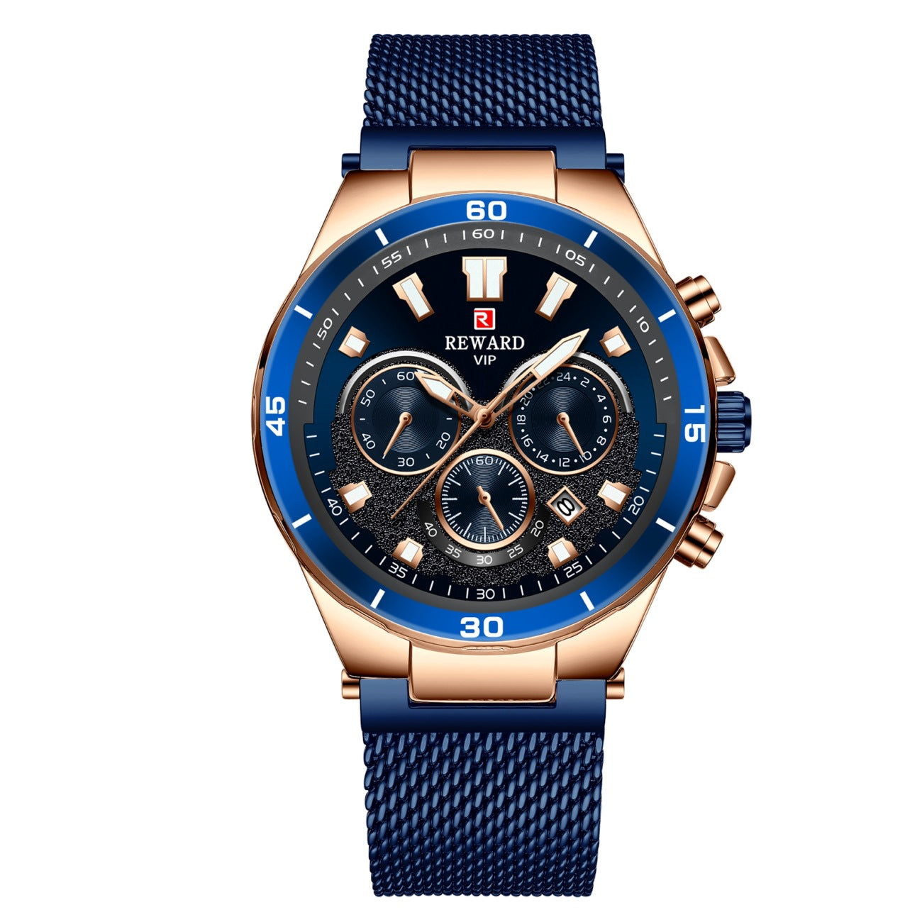 A 82003 Calendar Watch, Mesh Strap Watch, Waterproof Six-Pin Multifunctional Quartz Watch, Business Men's Watch