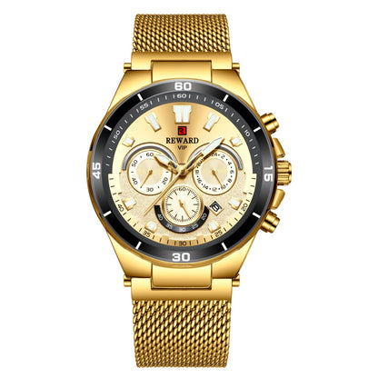 A 82003 Calendar Watch, Mesh Strap Watch, Waterproof Six-Pin Multifunctional Quartz Watch, Business Men's Watch