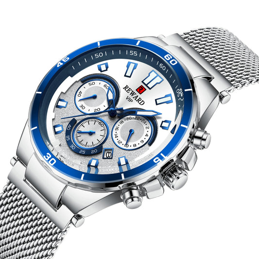 A 82003 Calendar Watch, Mesh Strap Watch, Waterproof Six-Pin Multifunctional Quartz Watch, Business Men's Watch