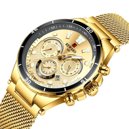 A 82003 Calendar Watch, Mesh Strap Watch, Waterproof Six-Pin Multifunctional Quartz Watch, Business Men's Watch