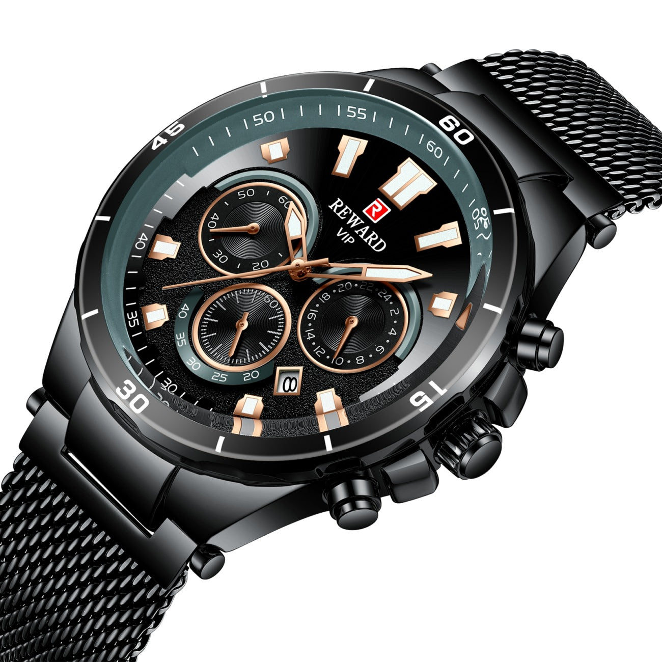 A 82003 Calendar Watch, Mesh Strap Watch, Waterproof Six-Pin Multifunctional Quartz Watch, Business Men's Watch