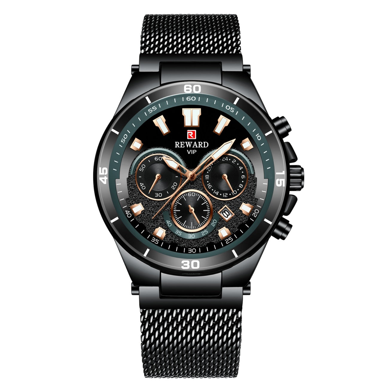 A 82003 Calendar Watch, Mesh Strap Watch, Waterproof Six-Pin Multifunctional Quartz Watch, Business Men's Watch
