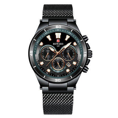 A 82003 Calendar Watch, Mesh Strap Watch, Waterproof Six-Pin Multifunctional Quartz Watch, Business Men's Watch