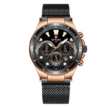 A 82003 Calendar Watch, Mesh Strap Watch, Waterproof Six-Pin Multifunctional Quartz Watch, Business Men's Watch