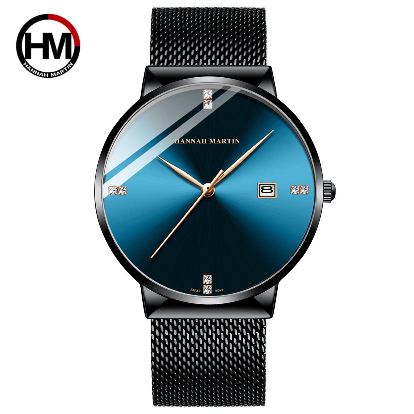 A Japanese movement with diamond blue light calendar men's business waterproof watch watch with diamond simple quartz watch