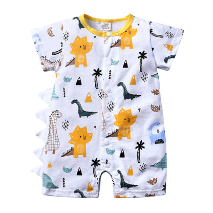 A baby jumpsuit, cartoon dinosaur for boys and girls, crawling clothes for newborns, cotton and khaki clothes, one for each generation. - Mixbatch