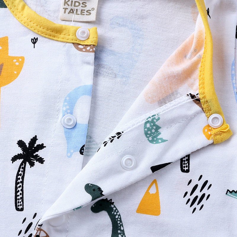 A baby jumpsuit, cartoon dinosaur for boys and girls, crawling clothes for newborns, cotton and khaki clothes, one for each generation. - Mixbatch