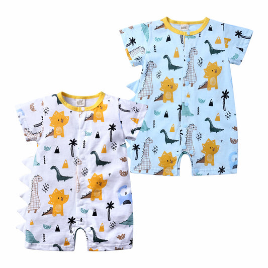 A baby jumpsuit, cartoon dinosaur for boys and girls, crawling clothes for newborns, cotton and khaki clothes, one for each generation. - Mixbatch