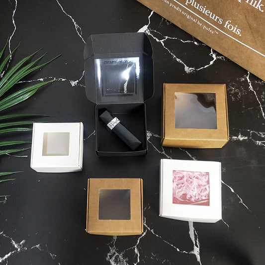 A Window opening hollow kraft paper box handmade soap packaging box folding trinkets airplane box happy candy box spot MQO: 500PIECE - Mixbatch