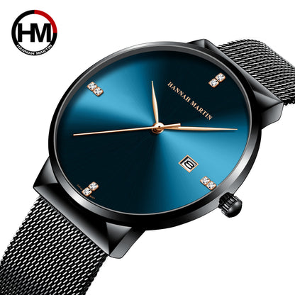 A Japanese movement with diamond blue light calendar men's business waterproof watch watch with diamond simple quartz watch