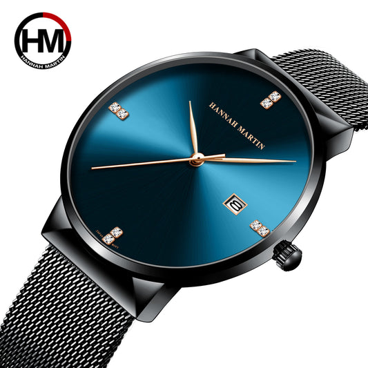 A Japanese movement with diamond blue light calendar men's business waterproof watch watch with diamond simple quartz watch