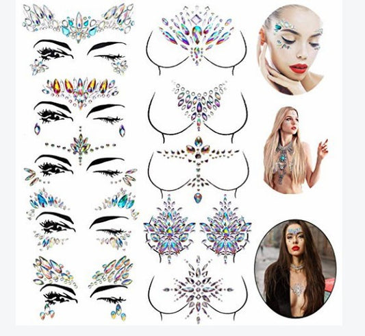 A face sticker diamond tattoo sticker diamond face decoration sticker gem adhesive eye sticker environmental protection music festival face sticker eyebrow diamond - Mixbatch
