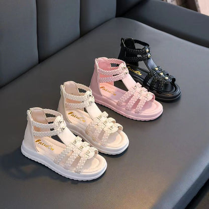P new summer woven little girl baby princess roman shoes soft-soled open-toed children's sandals